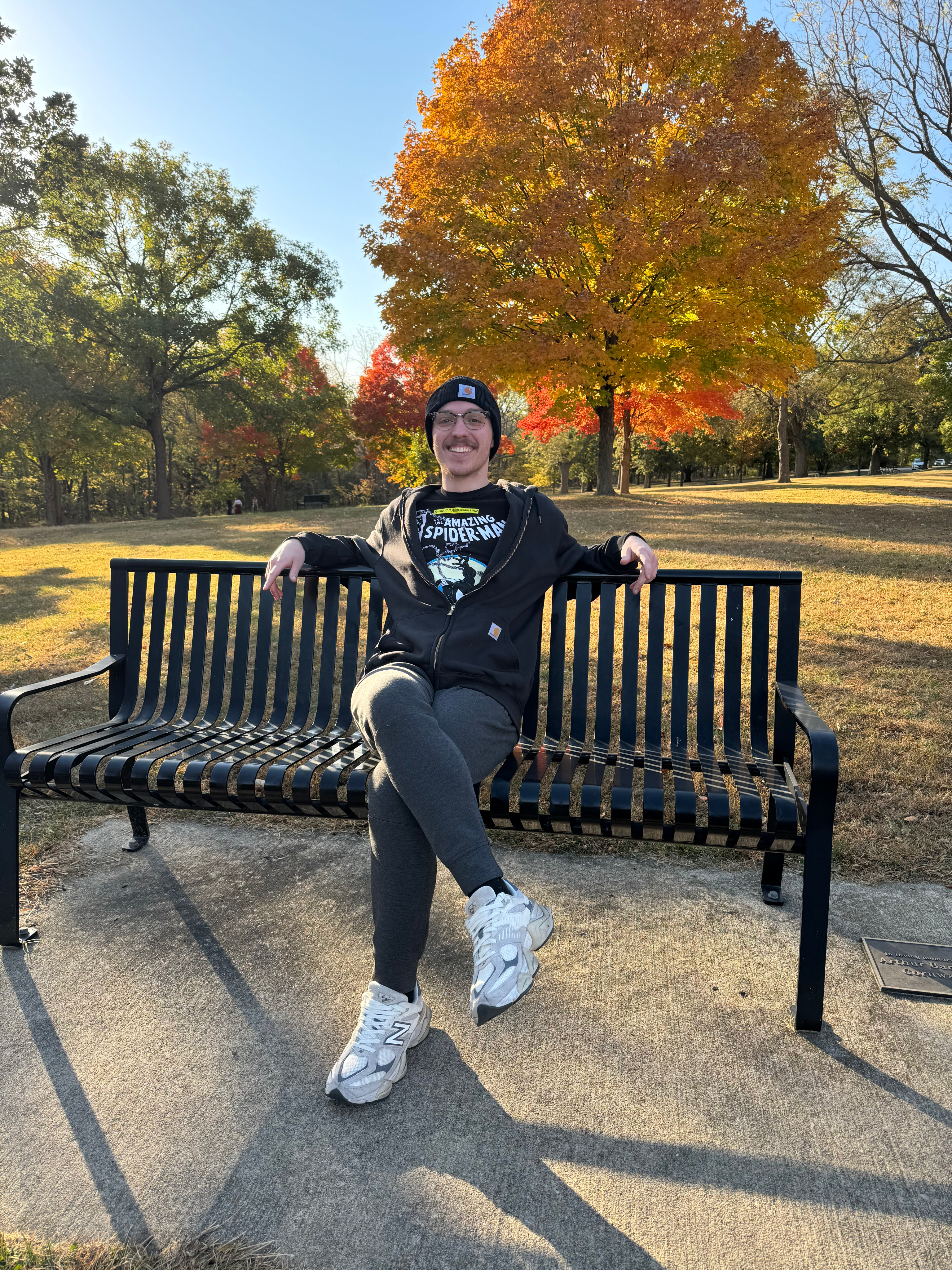 Layden on a bench